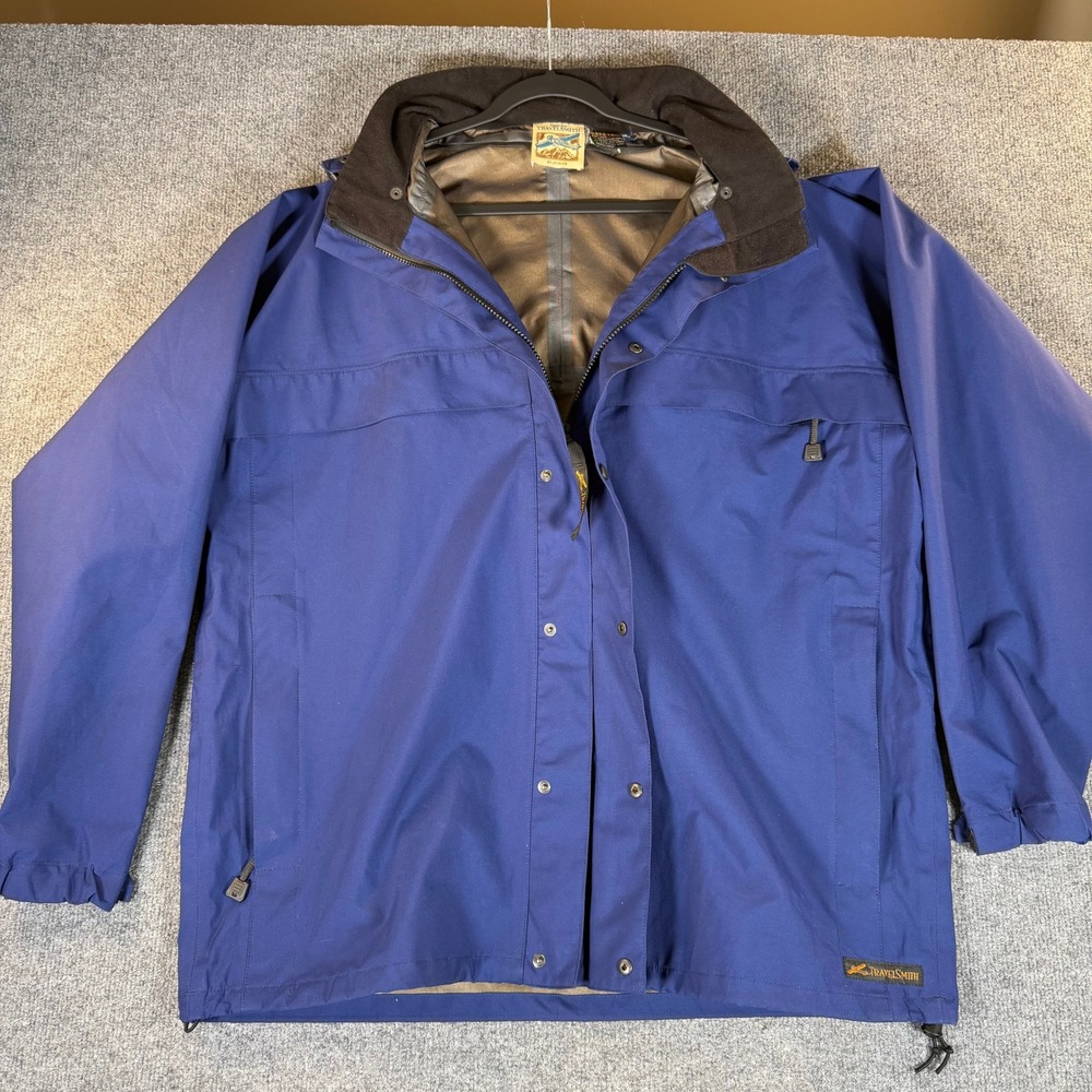 TravelSmith Gore-Tex Rain Jacket Mens XL Blue Sportif‎ Waterproof Hooded Shell